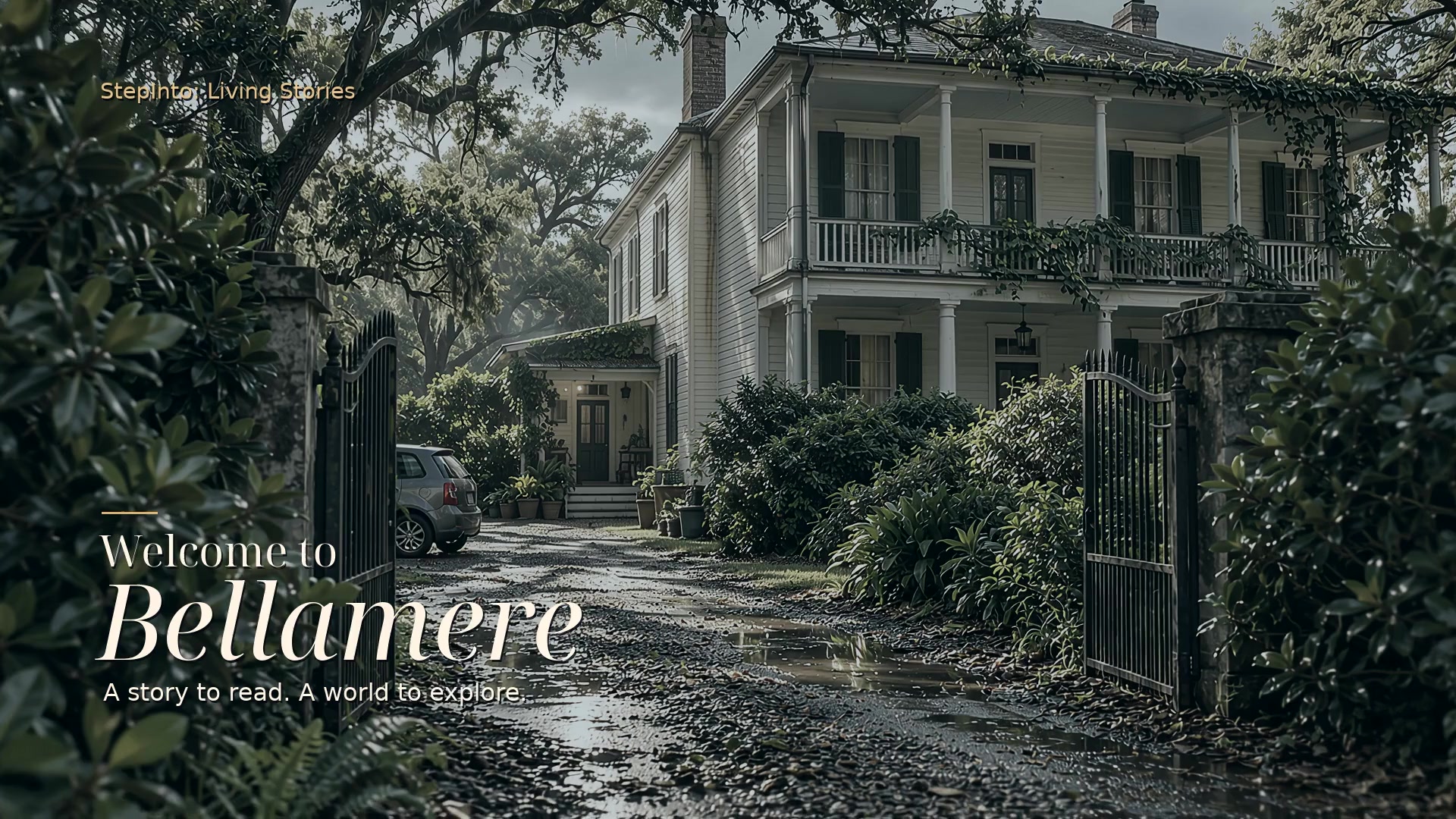 Welcome film poster: the Bellamere conservatory at dusk